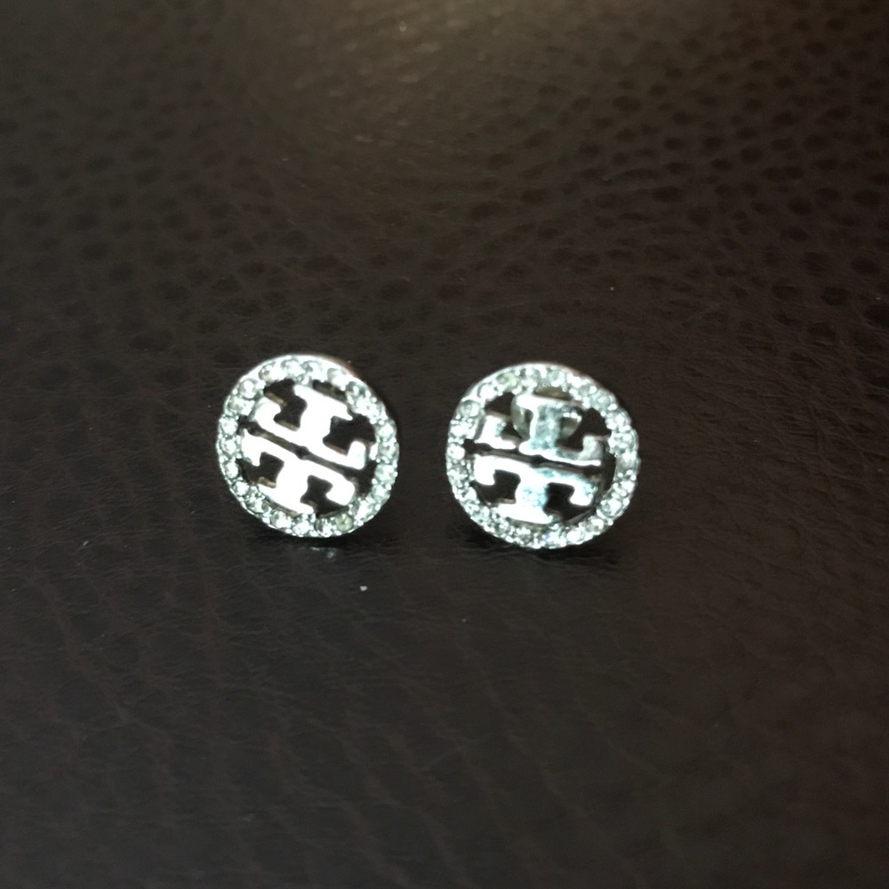 Tory Burch Silver Stud Crystal Earrings